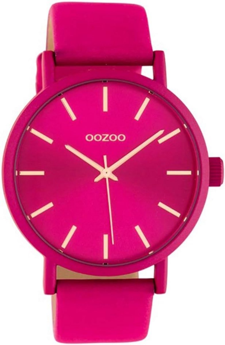 Dameshorloge Fuchsia Analoog met Leren Band 42 mm