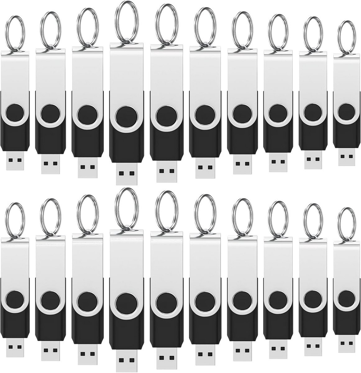 100 Stuks USB 2.0 Geheugenstick 4GB met Sleutelringen, Draaibare Geheugendrager voor PC en Laptop