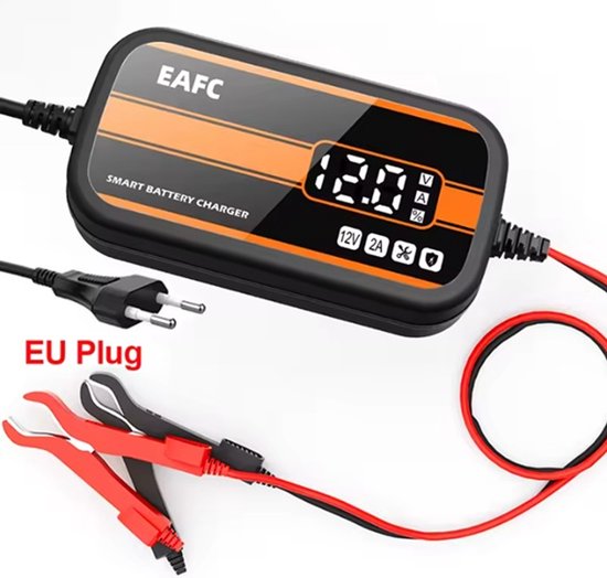 NaviSync AutoCare 12V Acculader EU – Slimme Druppellader met Digitaal Display – Onderhoud & Herstel – Voor Auto en Motor