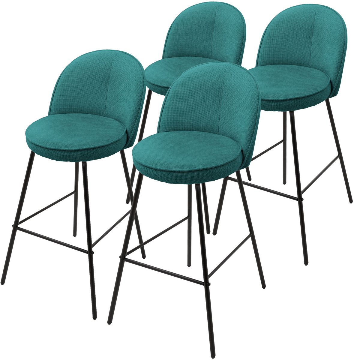 ml-design barkrukken set van 4 benzine stoffen bekleding 75cm comfortabele gestoffeerde barkrukken met metalen frame ergonomische keukenstoelen met rugleuning en voetsteun hoge bistrokrukken stabiele scandinavische hoge stoelen voor keuken en bar Petrol