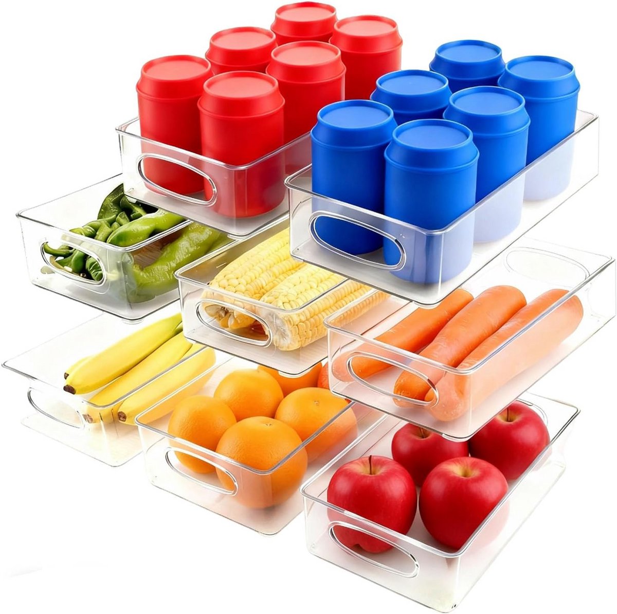 Set van 8 Stapelbare Opbergdozen voor Koelkast en Keukenorganizer