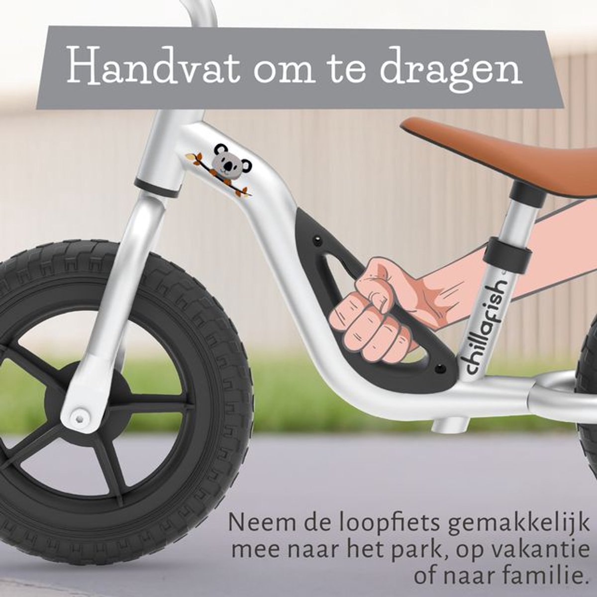 Chillafish Loopfiets 2 jaar - Lichtgewicht met verstelbaar zadel en stuur - Zilver- Loopfiets voor jongens en meisjes tot 4 jaar met handvat om te dragen en anti lek banden - Model Charlie — afbeelding 12