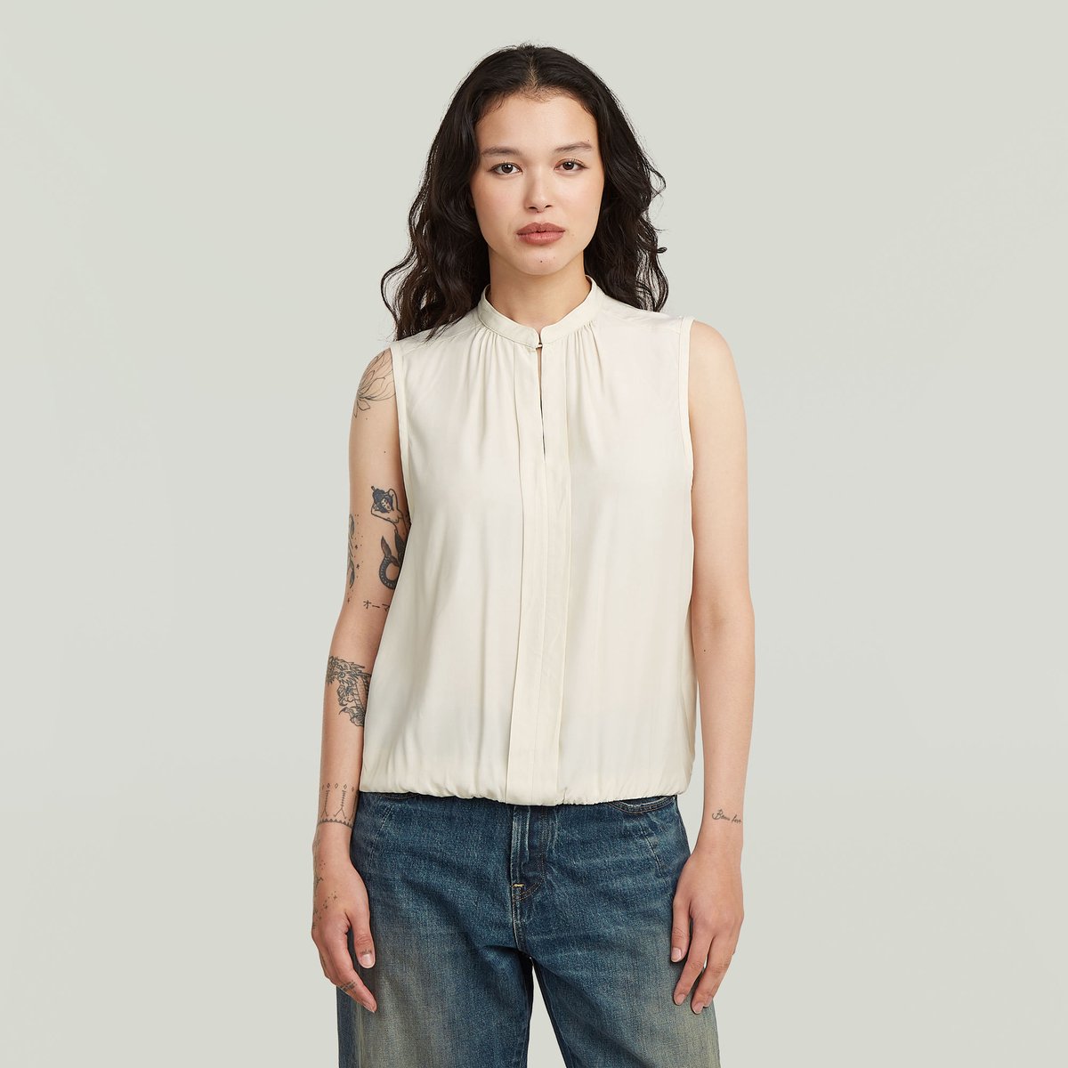G-Star Stand up collar top sl wmn Dames Overhemd Chalk
