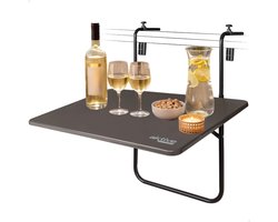 HIXA Aktive Balkontafel - Inklapbaar - Hangend - Zwart - 60x40x60cm - Vouwtafel - Hangtafel - Bijzettafel - Tuintafel