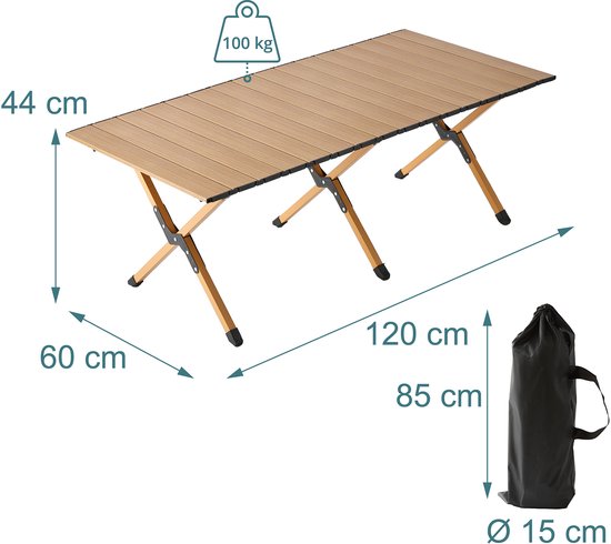 Campingtafel - naturel - 120x44x60 cm - voor camping — afbeelding 5