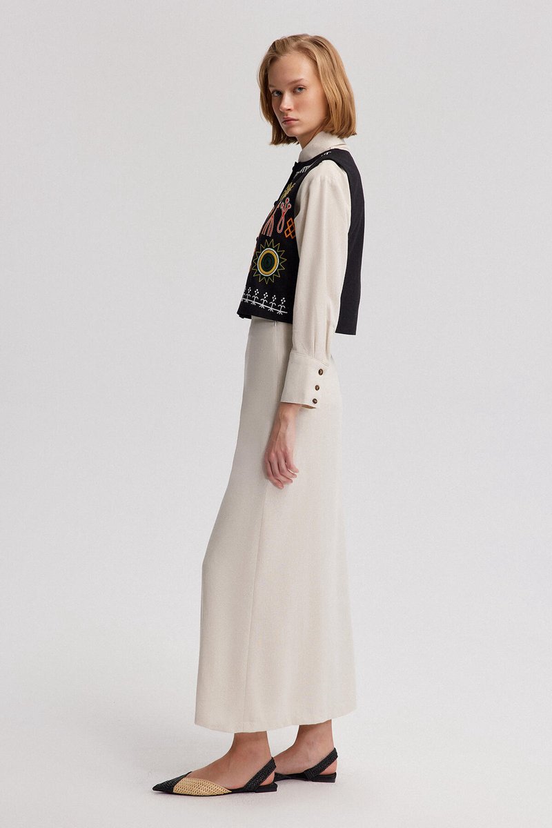 Touché Privé - Geborduurd linnen gilet - Zwart - Dames