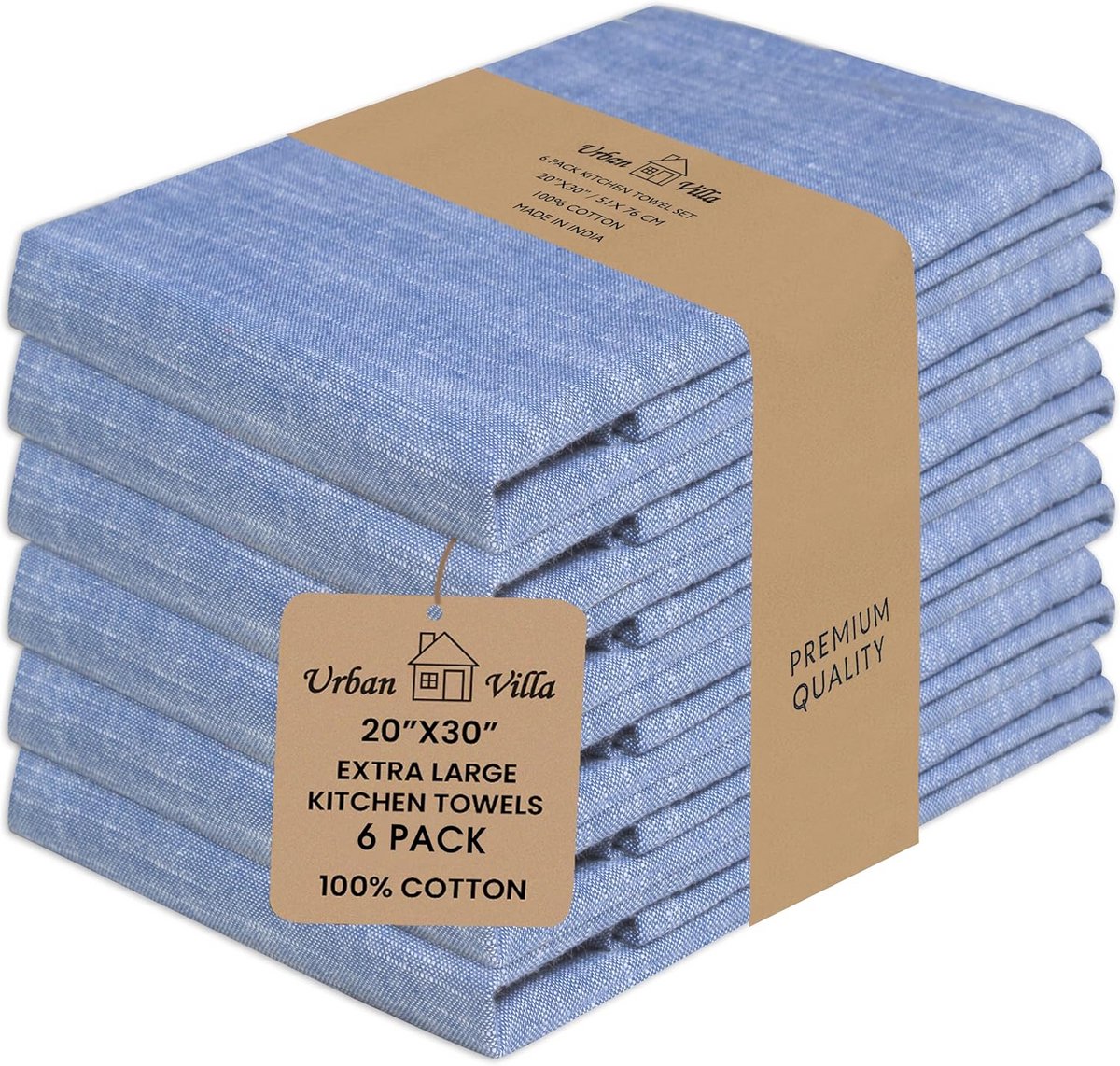 Set van 6 Keukendoeken Katoen Blauw/Wit Zeer Absorberend 50x75 cm