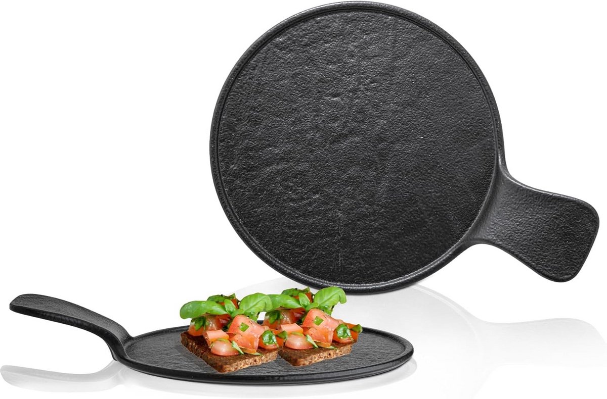 Zwarte Serveerschaal van Porselein met Handvat - Imitatiesteen Design