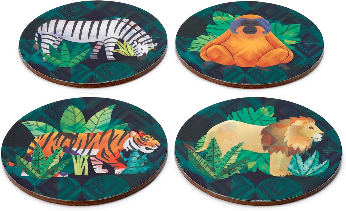 Set van 4 Kurken Onderzetters - Dierenprint - Hittebestendig