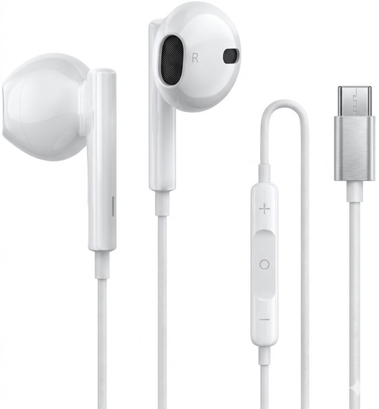 VEXON - In-Ear Oordopjes met USB C Aansluiting - Earpods - Bedrade oorjtes - Oortjes met Draad en Microfoon voor Telefoon / Tablet / Laptop / Smartphone / GSM - Wit