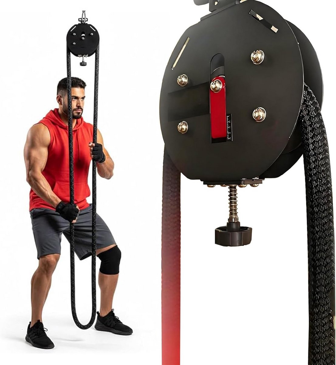 Touwtrainer Krachttraining - Fitness Katrol - Thuissportschool Opbouwen - Verstelbare Weerstand - 4 Meter Touw - Zwart