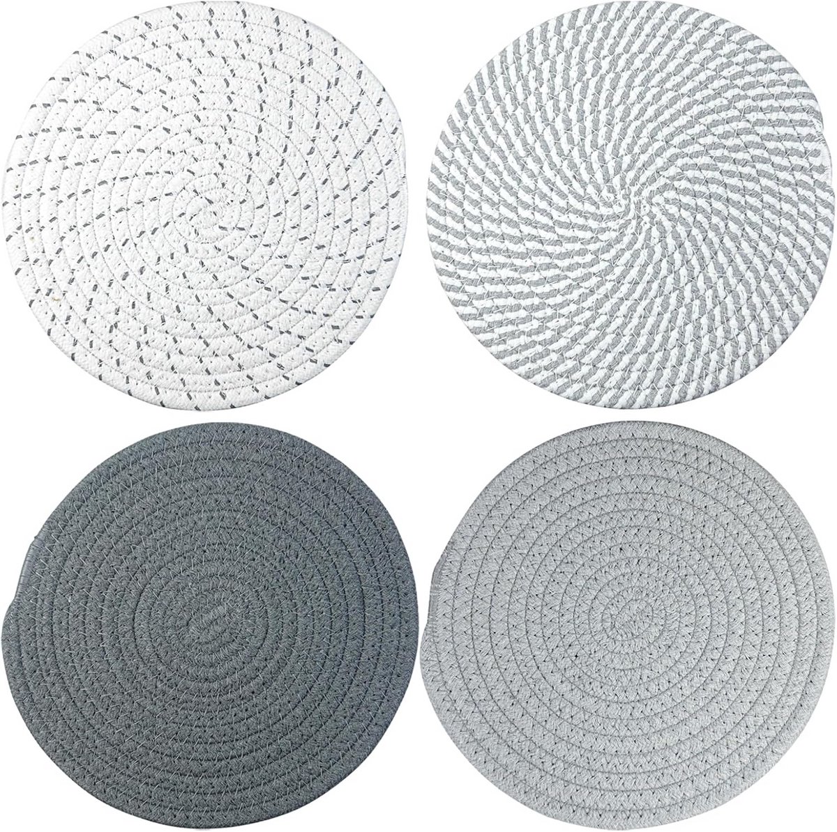 Set van 4 Ronde Geweven Placemats Katoen Hittebestendig voor Eettafel en Keuken