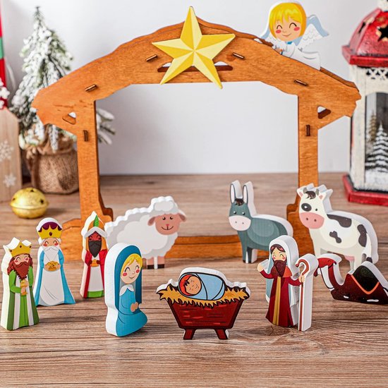 Houten Kerststal Speelset voor Kinderen met Figuren