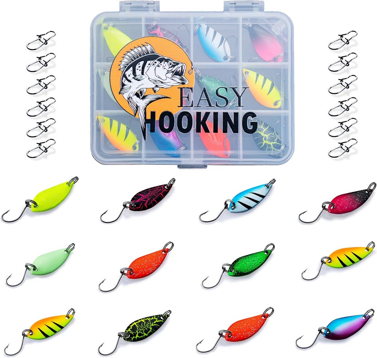 Set van 25 Pittige Kunstaasjes voor Baars, Snoek en Forel met Opbergdoos