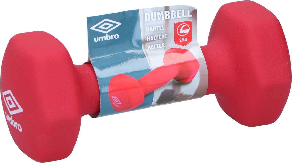 Umbro Halter 2 KG - Dumbell - Rood - Rubber/Vinyl - Krachttraining en Cardio - Stoot- en Krasvrij Materiaal - Perfect voor Beginnende Sporters en Senioren – foto 4