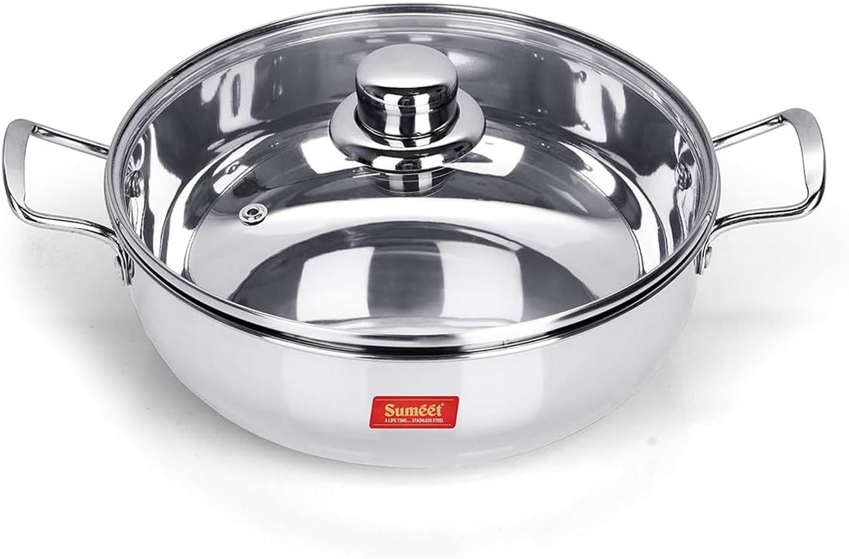 Roestvrijstalen Kookpan met Inductie/Gasbodem en Glazen Deksel 1,5 Liter