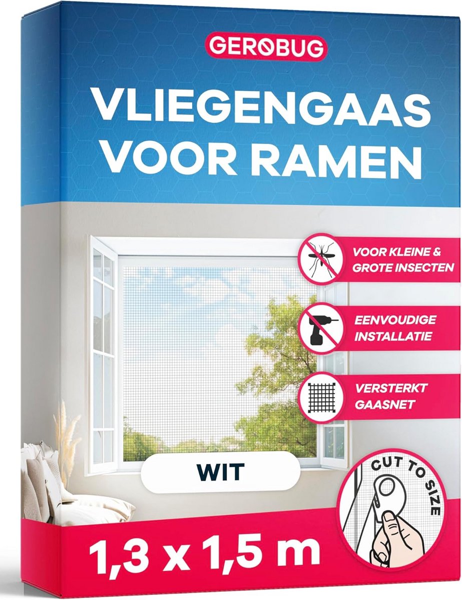 Hor Voor Raam 130x150 cm Wit - Plakstrip voor Eenvoudige Montage - Insectenhor met Fijnmazig Kleefnet