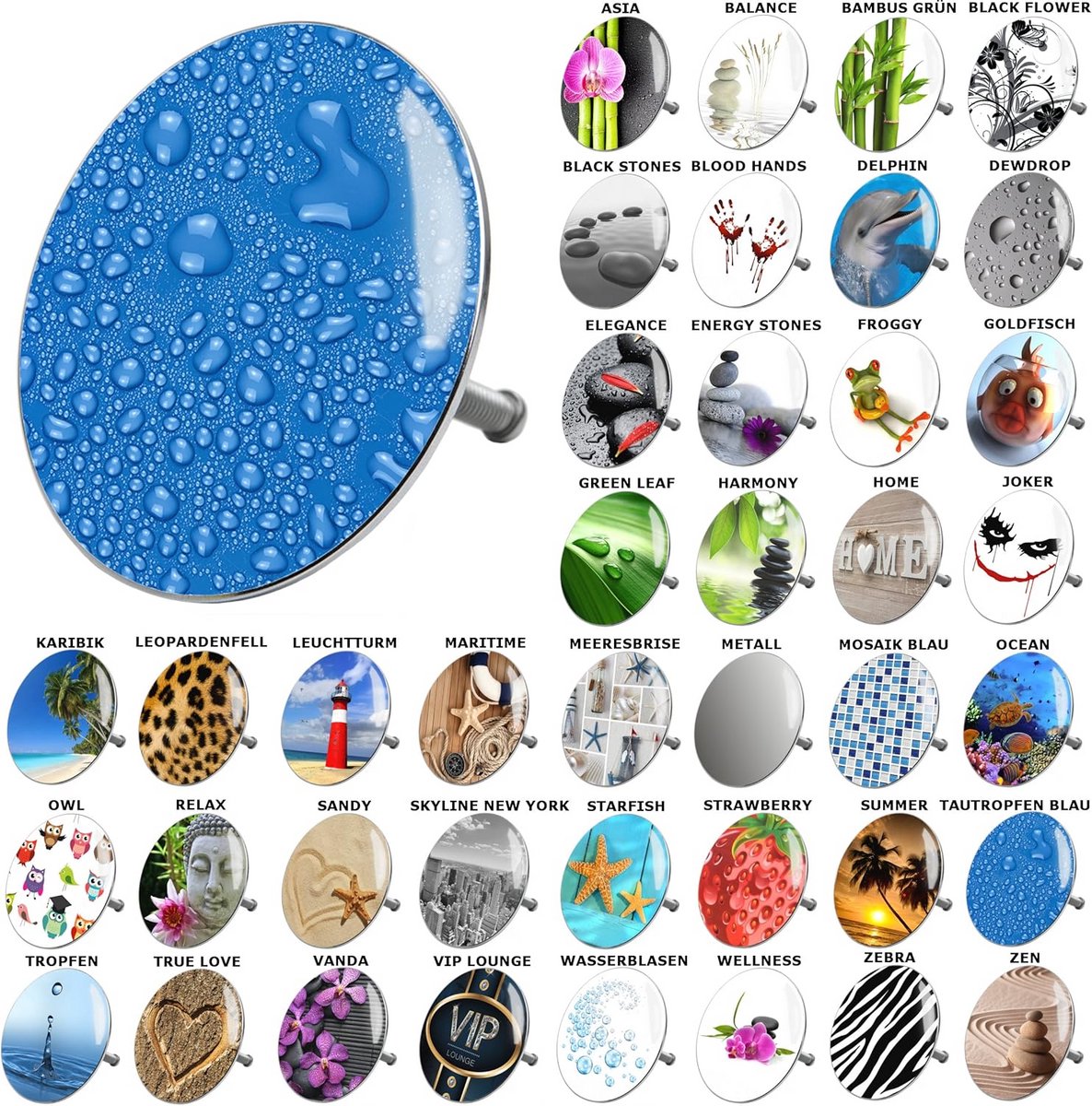 Universele Badstop Dauwdruppels Blauw - Hoge Kwaliteit Badkamer Accessoire