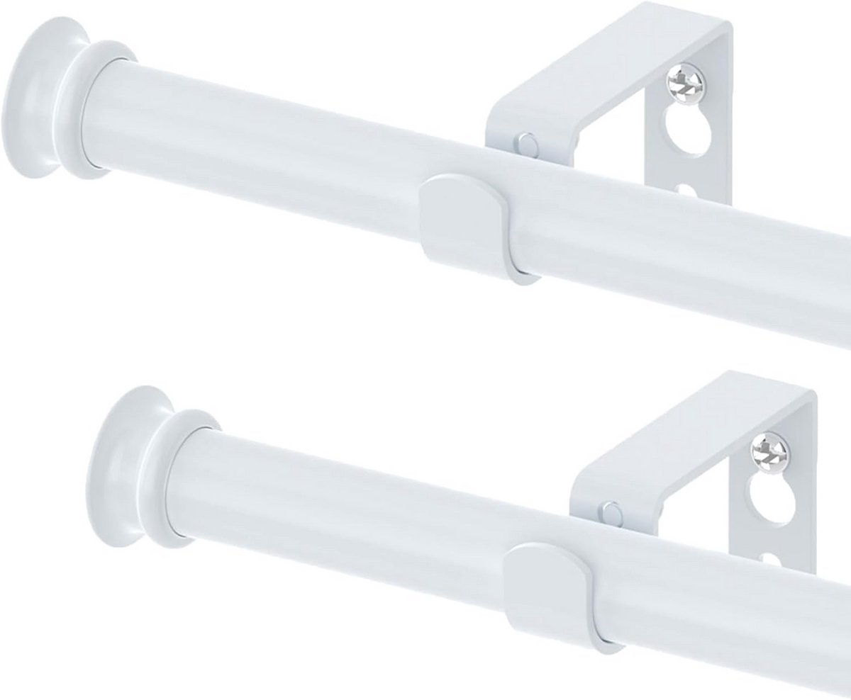 Set van 2 Verstelbare Gordijnroedes - 100 tot 200 cm - Inclusief Beugels - Wit
