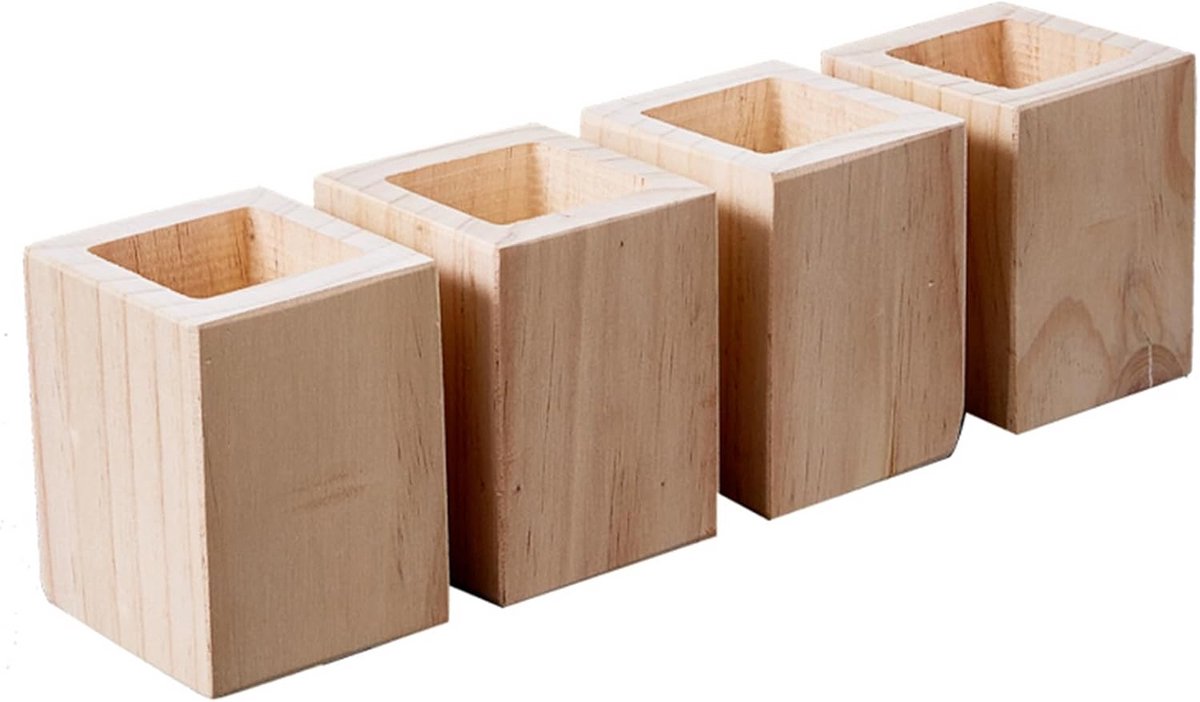Set van 4 Houten Meubelverhogers Vierkant voor Bed en Tafel 8 cm
