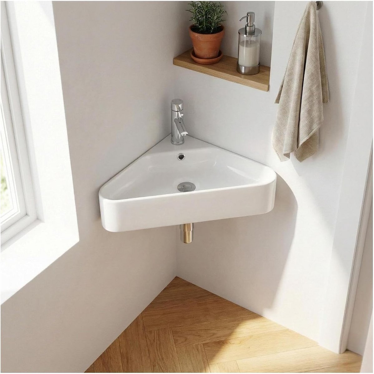 Witte Keramische Opzetwastafel Hoekmodel 42,5 cm