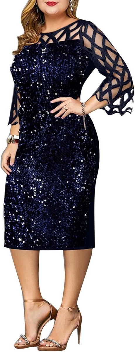 Plus Size Cocktailjurk met Pailletten en Omslagdetail
