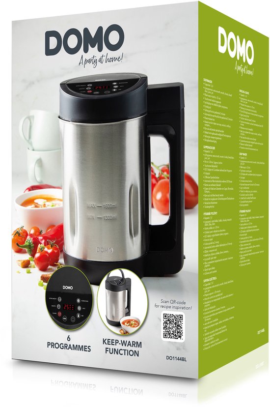 DOMO DO1144BL Soepmaker Domo - 1,6L - 6 Programma's - Blender - RVS - Inox/Zwart van Domo — afbeelding 4