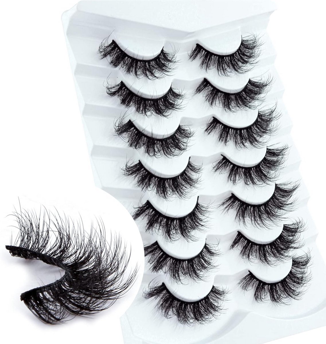 8D Nepwimpers Set - 7 Paren Volle, Natuurlijke Lange Zwarte Wimperstrips