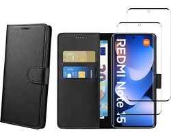 Coque pour Xiaomi Redmi Note 15 4G / 5G et 2 Verres Trempé - Portefeuille Noir Rabat Clapet Aimanté Rangement Cartes Phonillico®