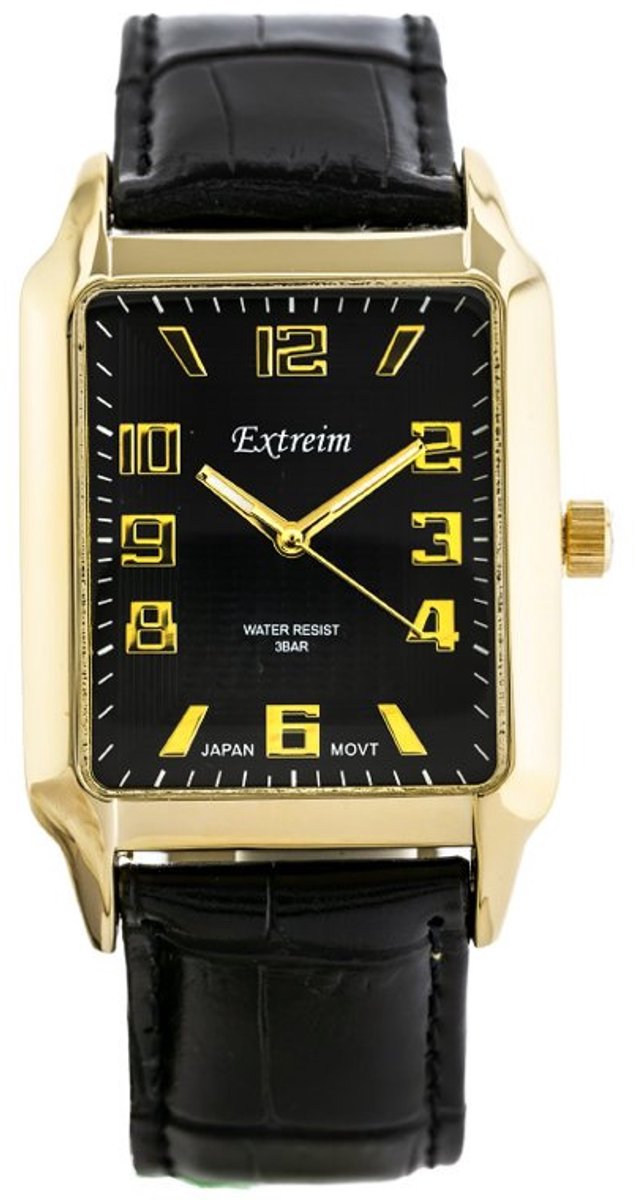 Extreim EXT-9417A-7A - Dameshorloge - Zwarte Wijzerplaat - Gouden Kast - Zwarte Band