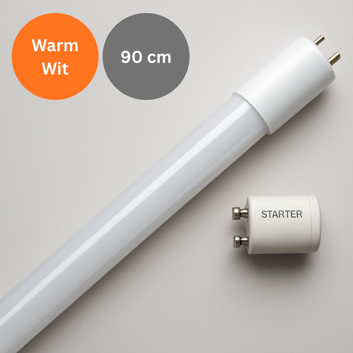 Premium LED TL buis 90 cm – Warm wit 3000K – Vervangt TL–D 30W – Universeel met starter – 12W