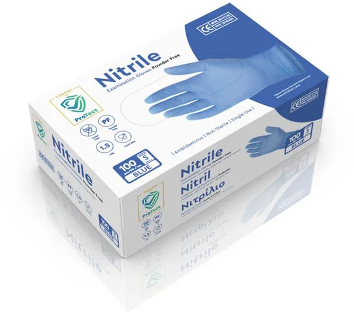 Nitril Handschoenen - PROTECT - Blauw - Poedervrij (MDR PPE III) - S - 100 stuks