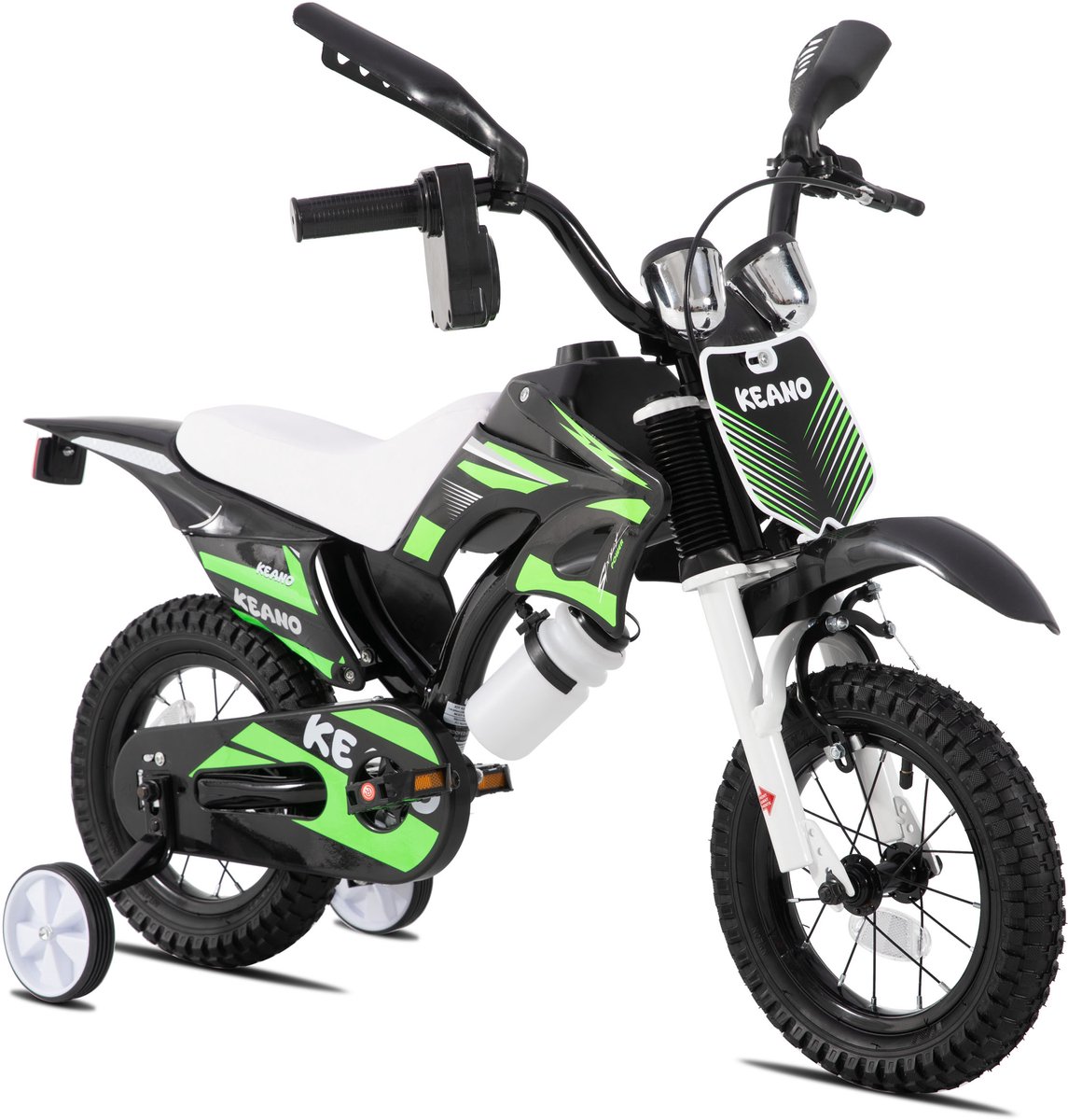 KEANO Motocross Stoere Kinderfiets - 12 Inch - Voor Jongens & Meisjes (2-4 jaar) - Met Zijwieltjes & Nummerbord - Groen