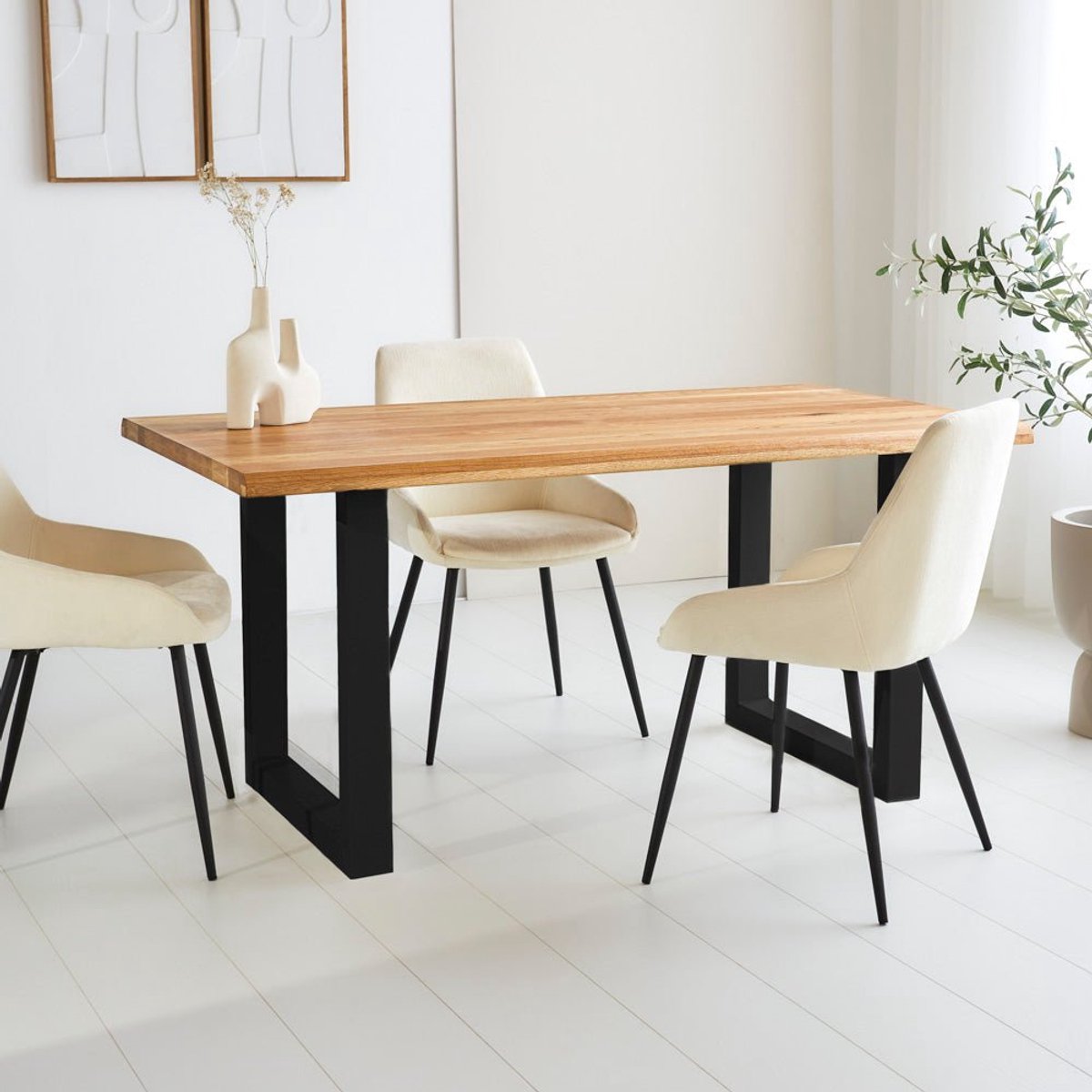 Dimehouse Eettafel Milas Eikenhout U-poot Zwart 140 x 80 cm - Eikenhout - Industrieel - Rechthoek Naturel