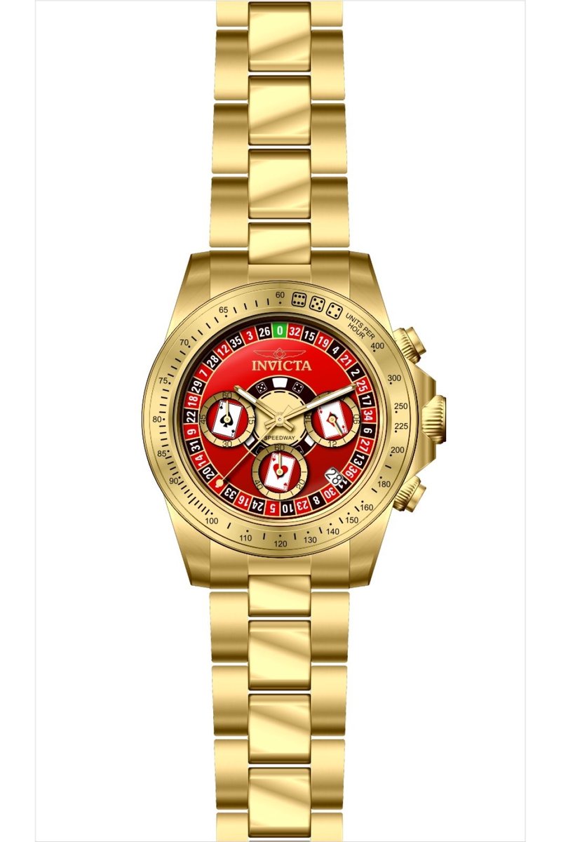 Invicta Speedway 50496 Heren Horloge - Waterdicht - Analoog - Quartz Uurwerk - Roestvrij Staal met rode Wijzerplaat - 39mm