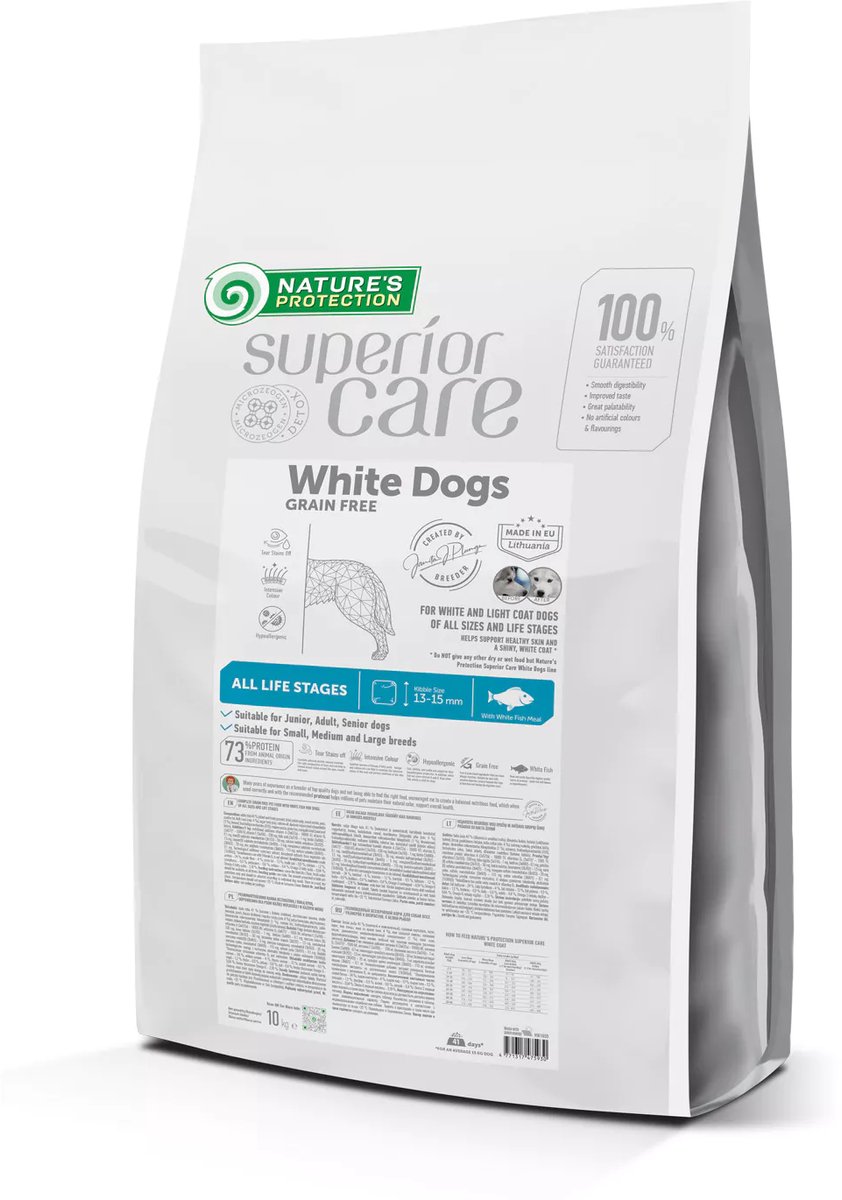 Nature's Protection Nature´s Protection White Dog Adult 10kg Graanvrij Met Vis Transparant