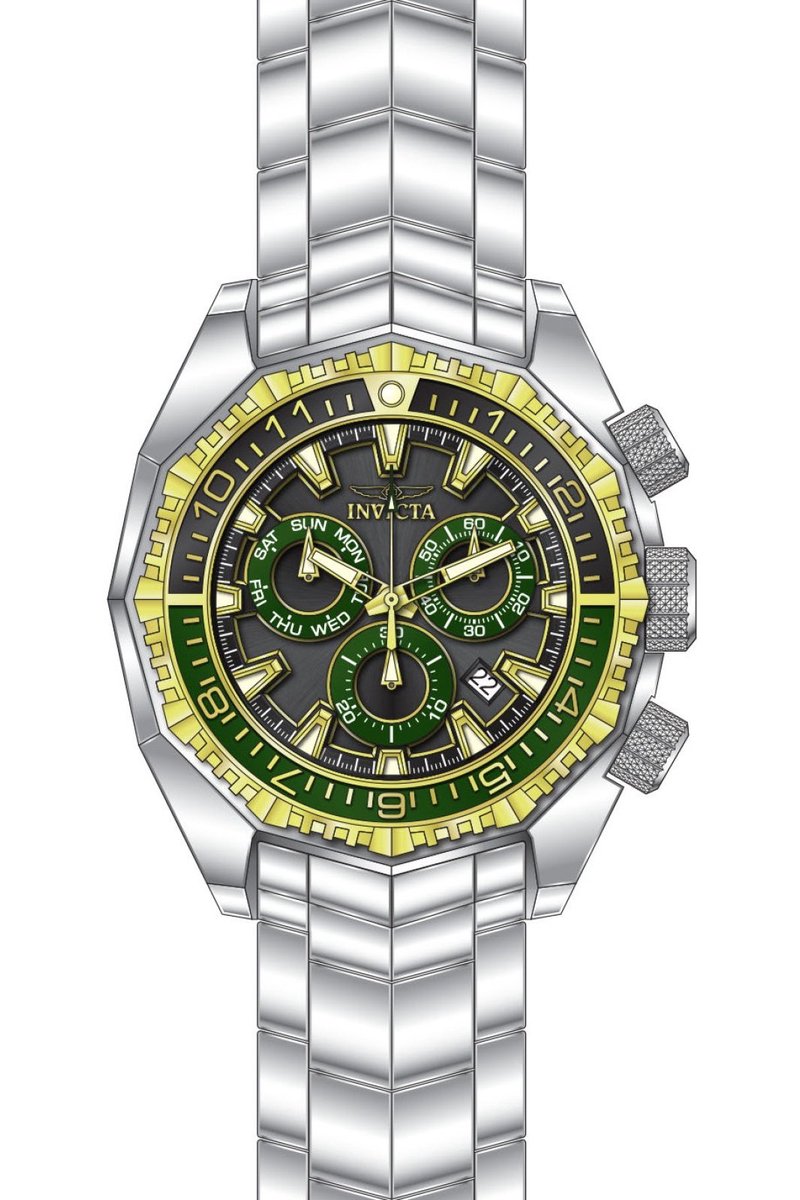 Invicta Akula 49636 Heren Horloge - Waterdicht - Analoog - Quartz Uurwerk - Roestvrij Staal met groene Wijzerplaat - 55mm