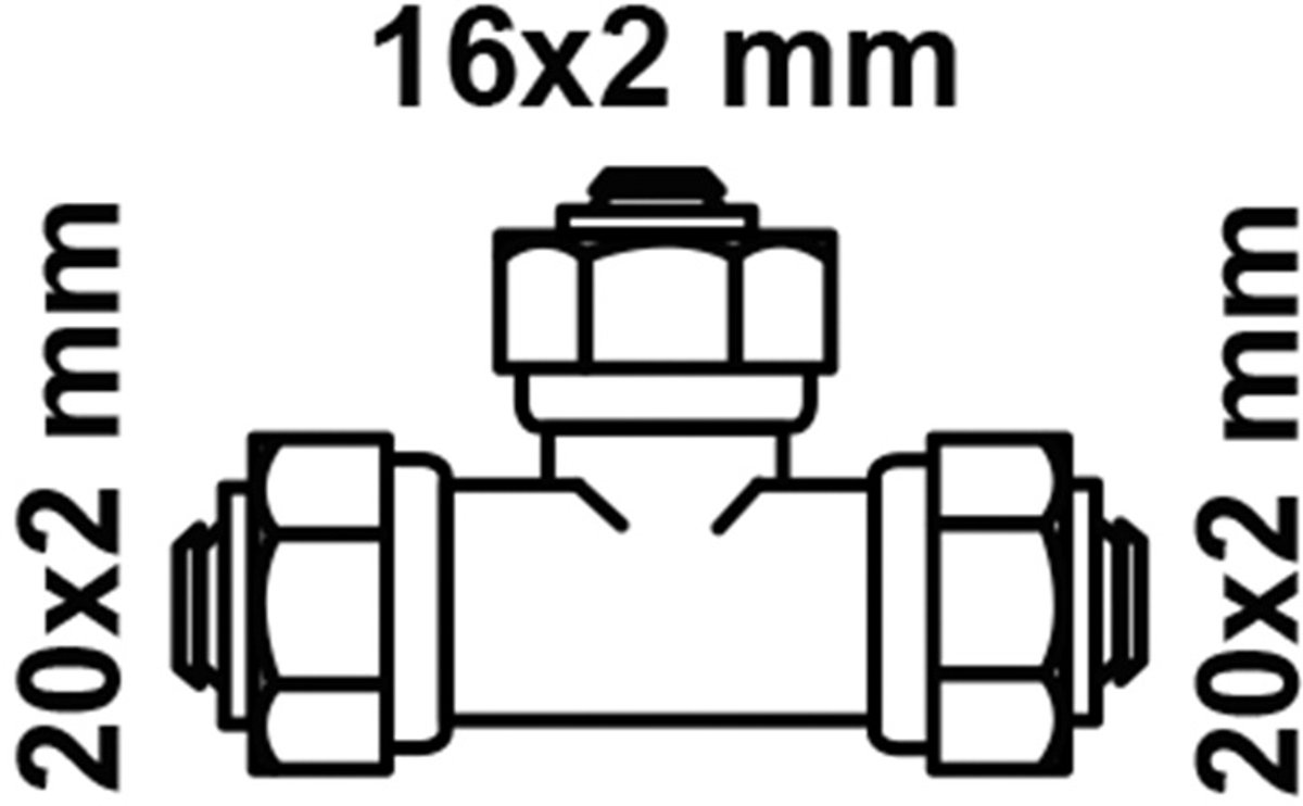 KIRCHHOFF MS verloop T-stuk, blanco, 20 mm x 16 mm x 20 mm, knelfitting voor meerlagen buis