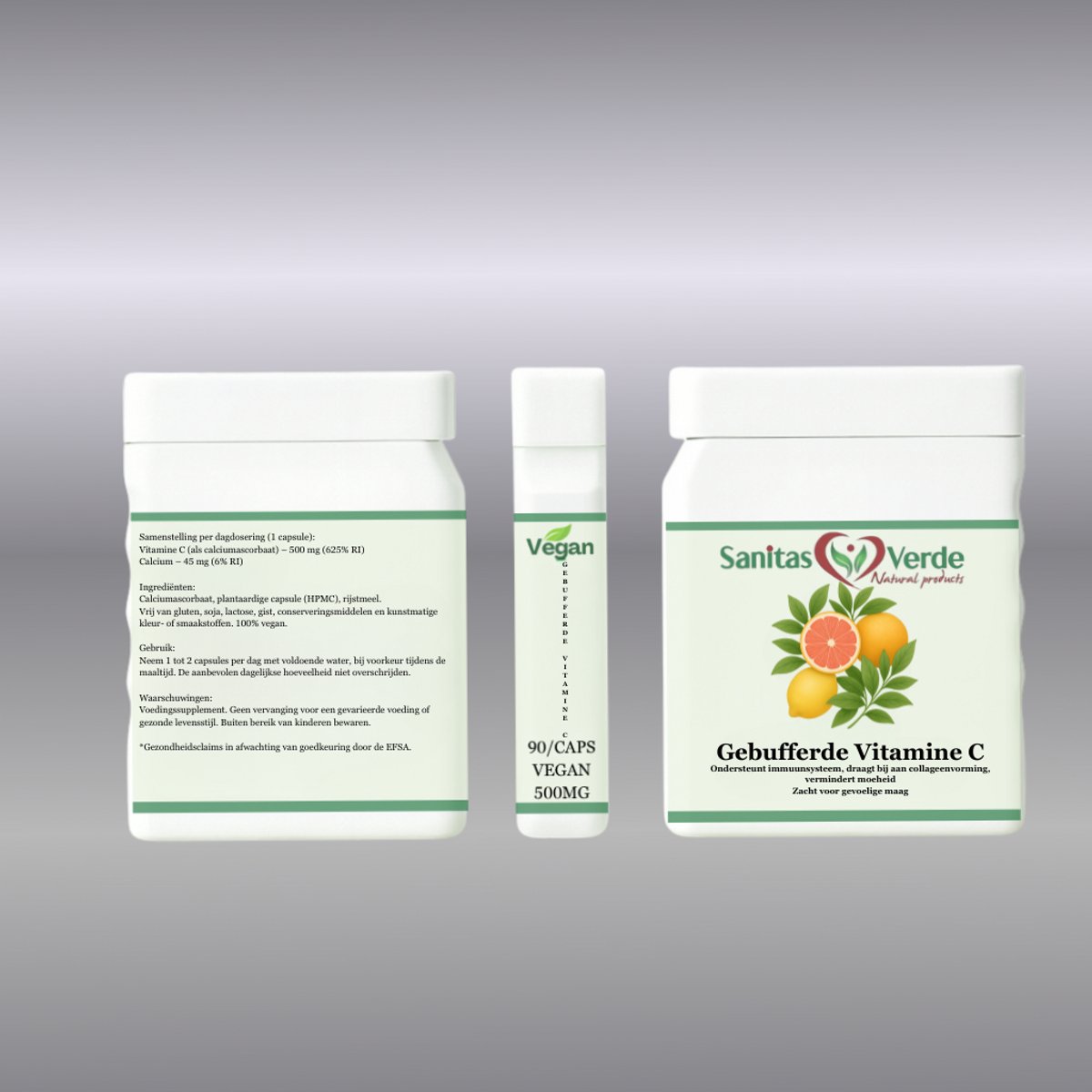 Sanitas Verde Vitamine C 500 mg Gebufferd Calciumascorbaat Weerstand 90 Vegan Capsules
