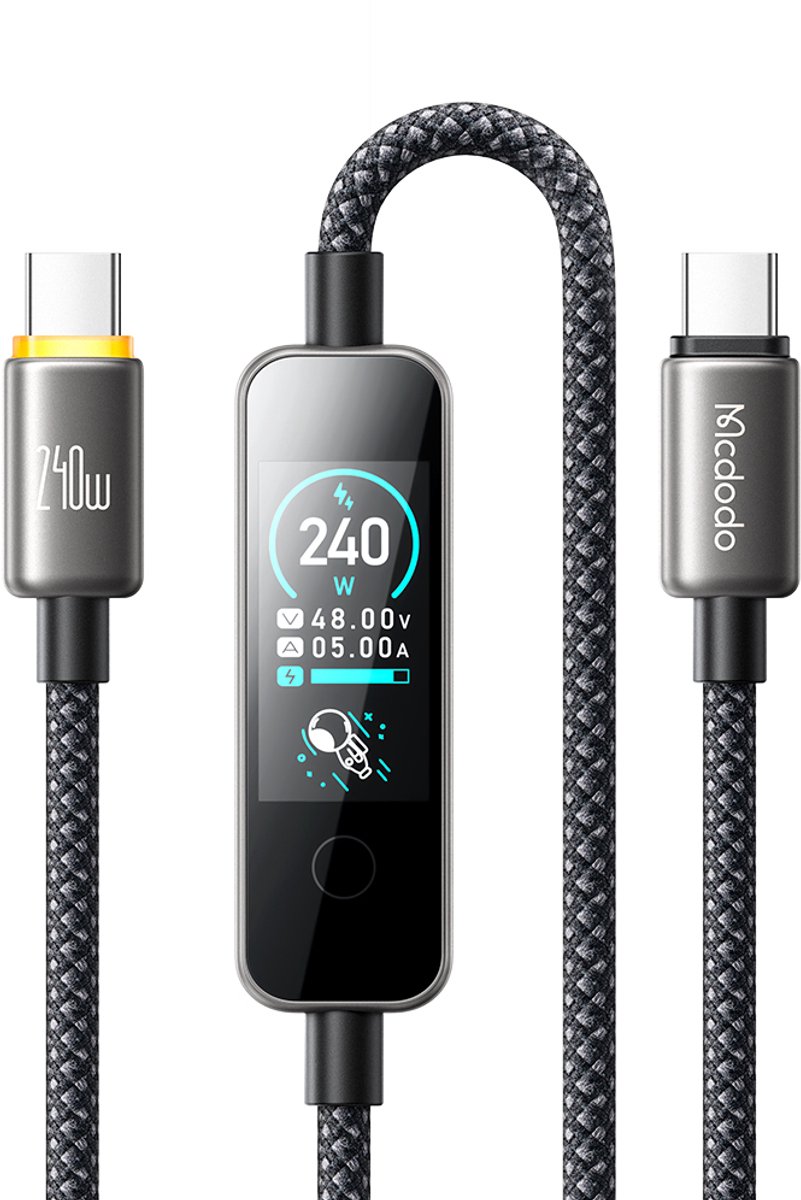 240W Snellader USB C naar USB C Kabel met AI Digitaal Kleurscherm - PD USB 3.1 - 1.2m - 5A