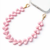 Hartjes Telefoonkoord (30 cm) – Universeel Polskoord voor Telefoon – Inclusief Lanyard Pad – Roze Telefoonketting met Gouden Sluiting