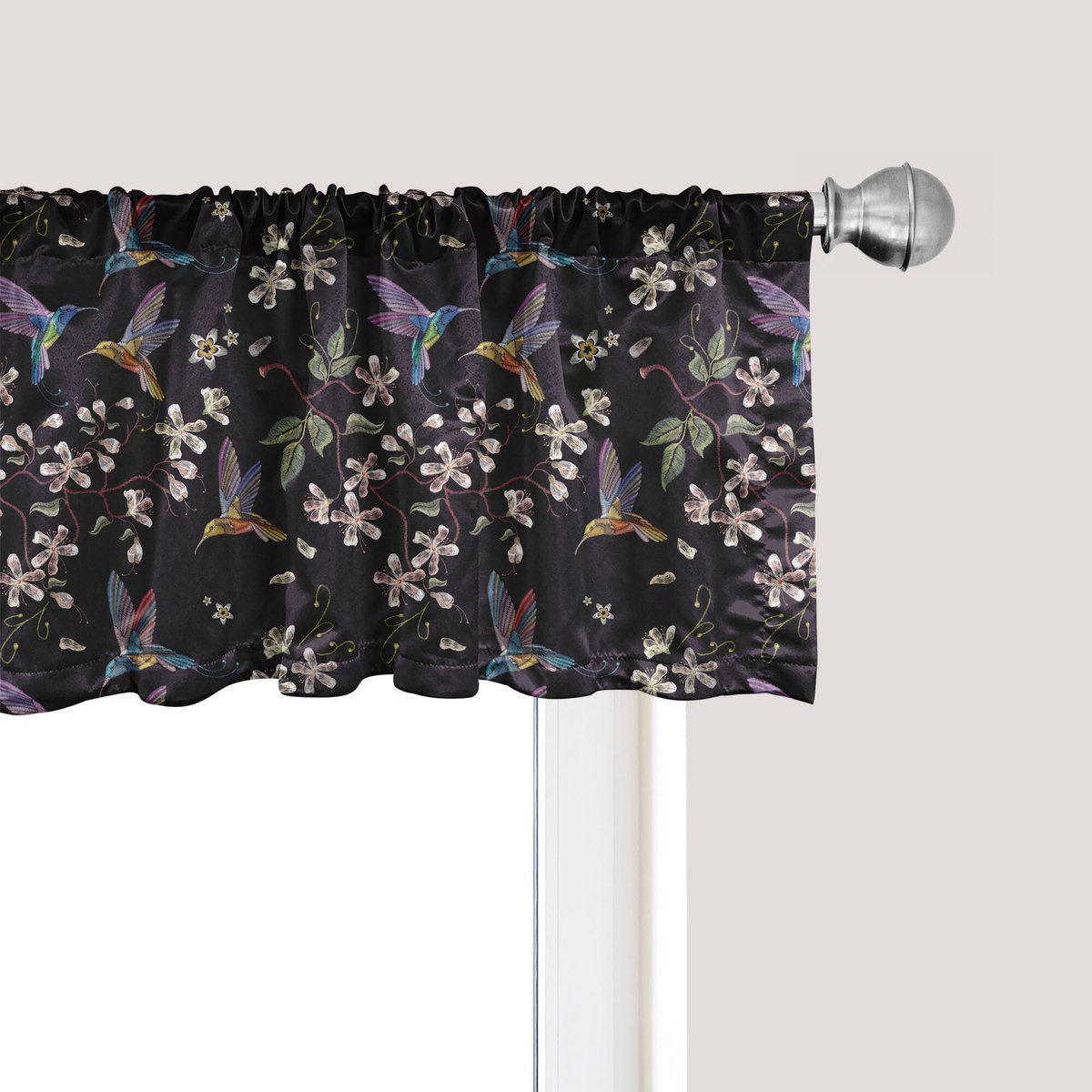 ABAKUHAUS Raamvalletje met kersenbloesem en kolibrie, gordijnvalletje voor keuken en slaapkamer met tunnelzoom, 137 cm x 45 cm, meerkleurig
