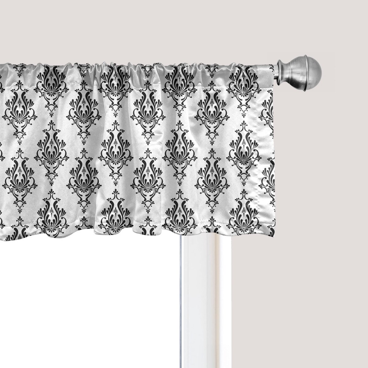 ABAKUHAUS Damast raamvalletje, gordijnvalletje voor keuken en slaapkamer met tunnelzoom, 137 cm x 30 cm, zwart-wit