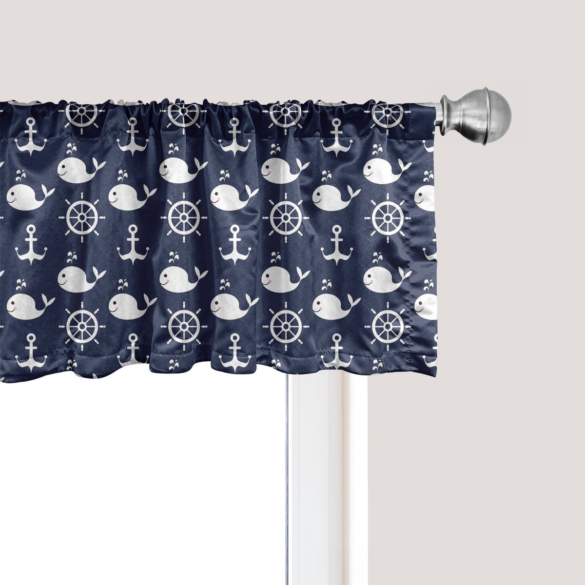 ABAKUHAUS Marineblauwe raamvalletje, gordijnvalletje voor keuken en slaapkamer met tunnelzoom, 137 cm x 30 cm, marineblauw en wit