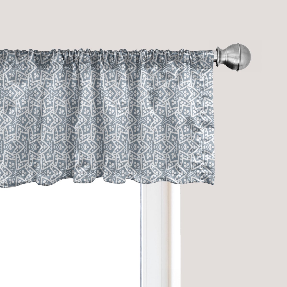 ABAKUHAUS Oosterse raamvalance met sterrenmotief, gordijnvalance voor keuken en slaapkamer met tunnelzoom, 137 cm x 30 cm, blauw grijs wit