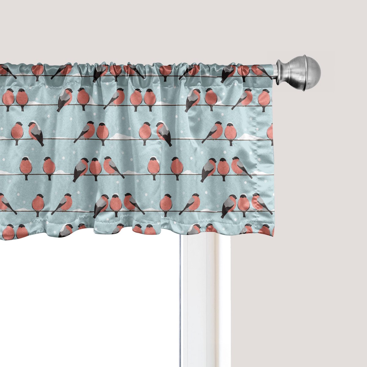 ABAKUHAUS Vogel op draad raamvalletje, gordijnvalletje voor keuken en slaapkamer met tunnelzoom, 137 cm x 45 cm, lichtblauw koraal