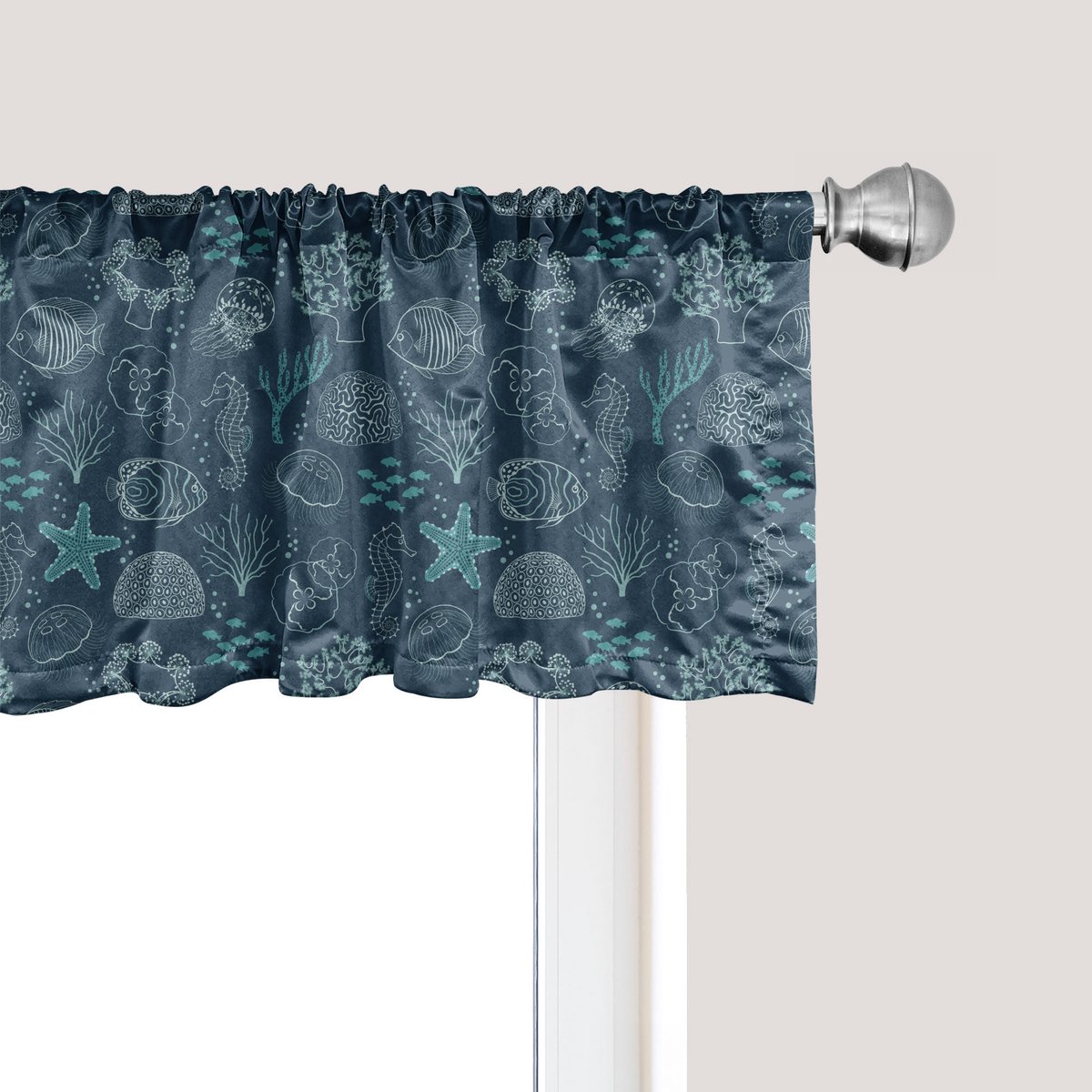ABAKUHAUS Kwallen Raamvalletje, Gordijnvalletje voor Keuken en Slaapkamer met Tunnelzoom, 137 cm x 30 cm, Petrolblauw Cadetblauw