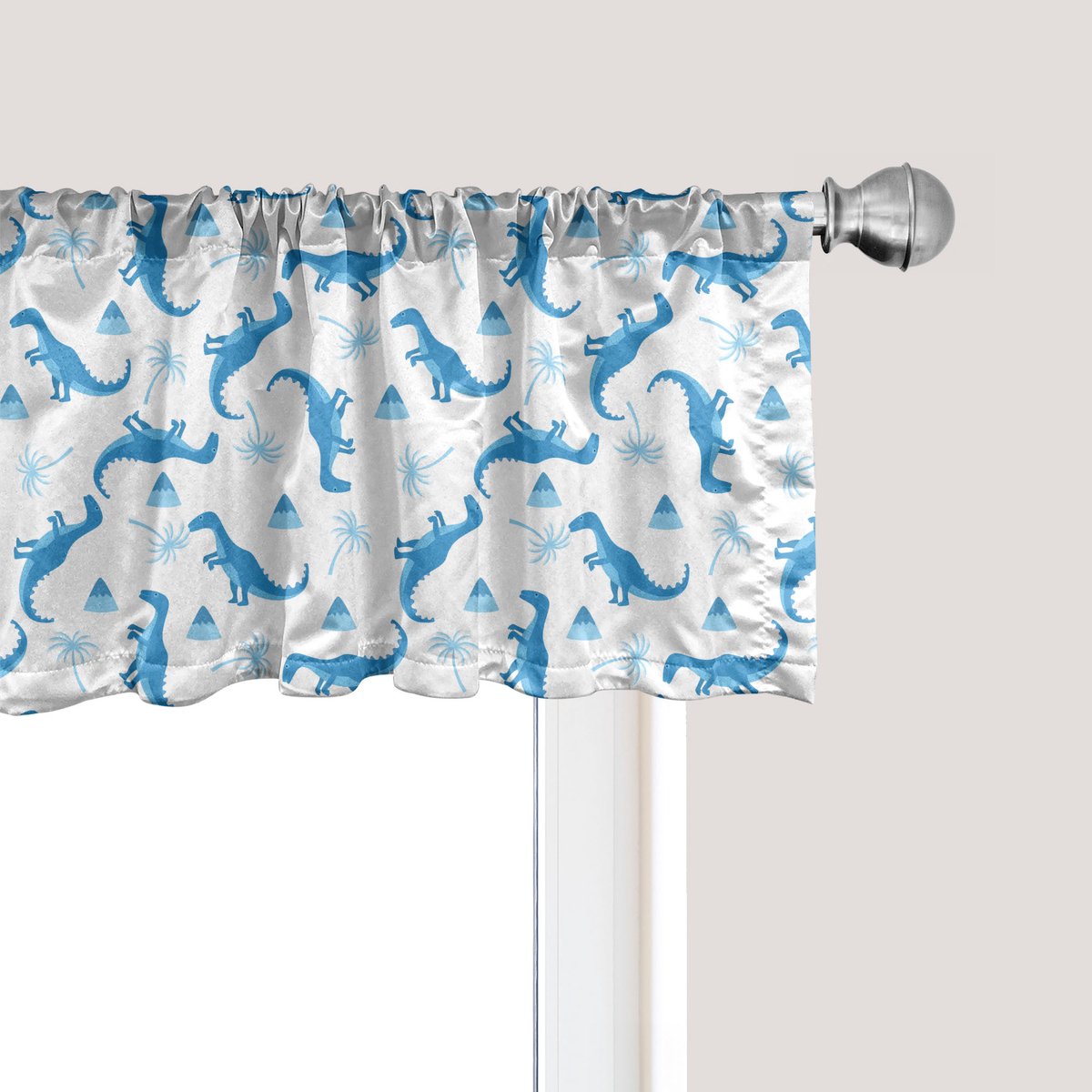 ABAKUHAUS Dino Raamvalletje, Gordijnvalletje voor Keuken en Slaapkamer met Tunnelzoom, 137 cm x 30 cm, Lichtblauw en Wit