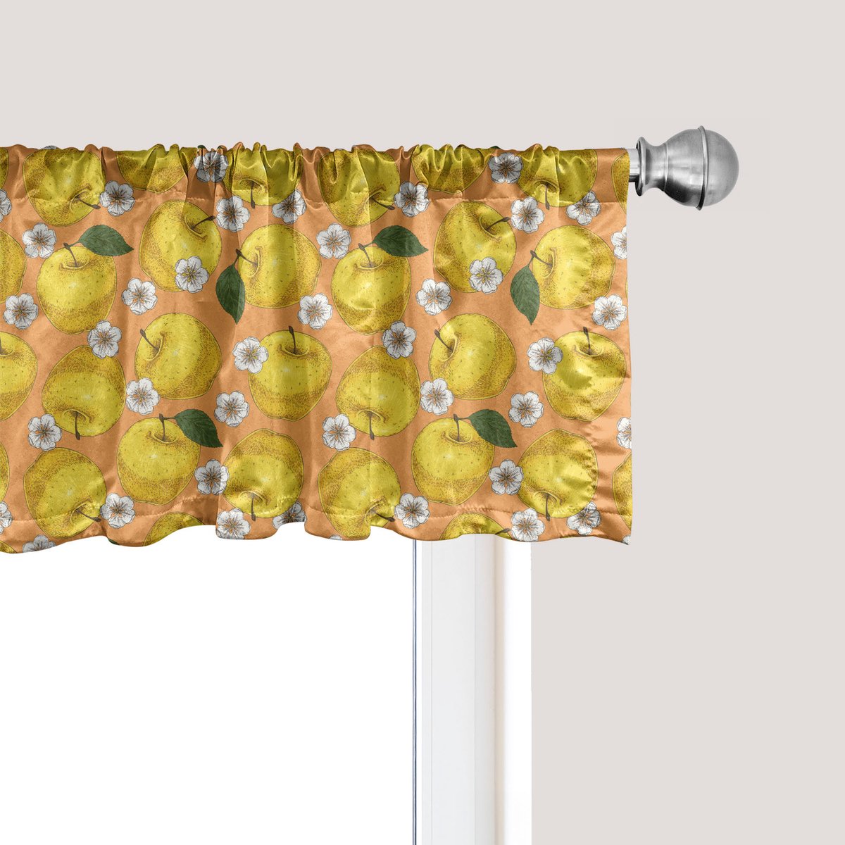 ABAKUHAUS Lente raamvalletje, Gordijnvalletje voor keuken en slaapkamer met tunnelzoom, 137 cm x 30 cm, Mosterd Abrikoos en Smaragdgroen