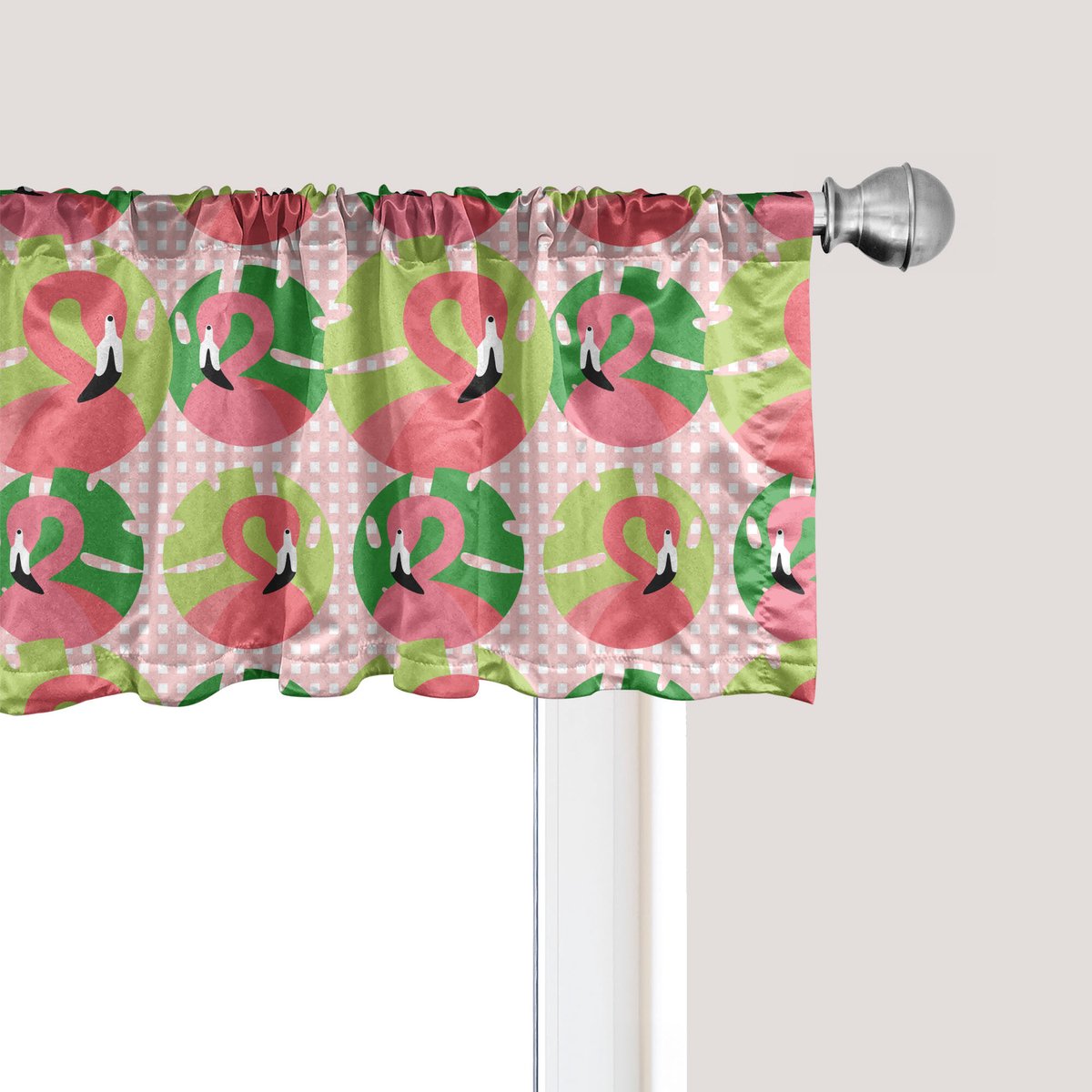 ABAKUHAUS Exotische raamvalletje, gordijnvalletje voor keuken en slaapkamer met tunnelzoom, 137 cm x 30 cm, Varengroen en roze